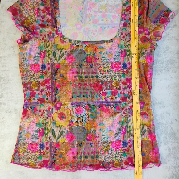 Natural Life Devon Mesh Short Sleeve Top Womens Large Multicolor Floral Hippie - Picture 7 of 9